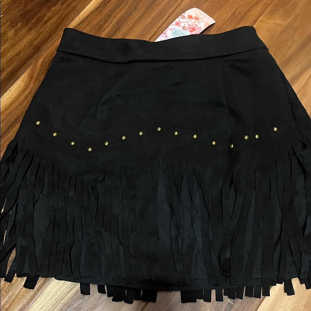 Black Fringe Skirt with Gold Accents
